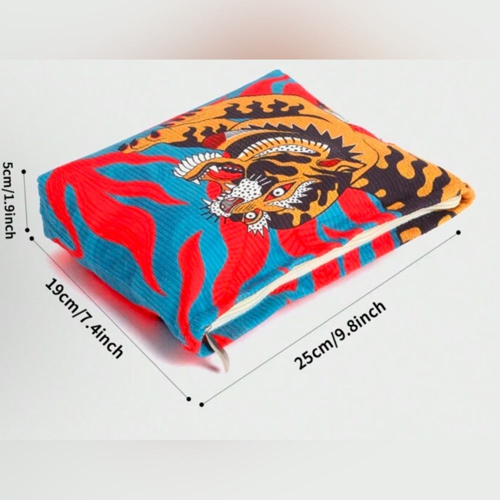 Vacation Tiger Pattern Corduroy Makeup Bag - Picture 4 of 7